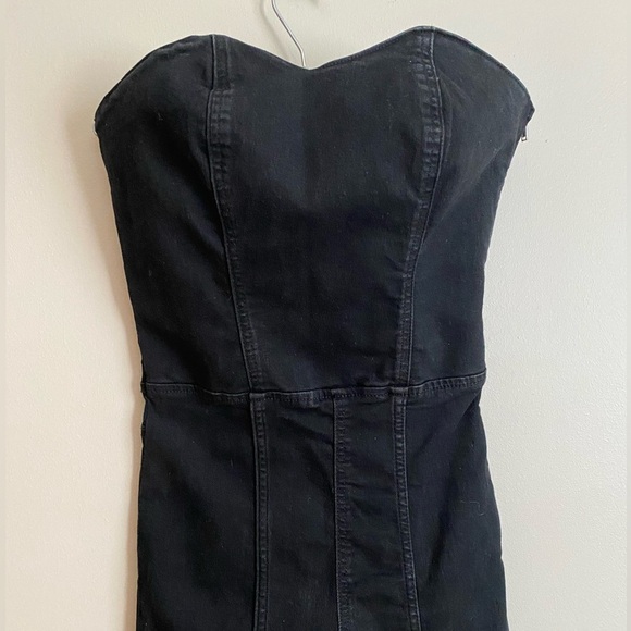 BNWT ZARA Denim Pants Jumpsuit Black with Sweetheart Top Size Small - Picture 3 of 8